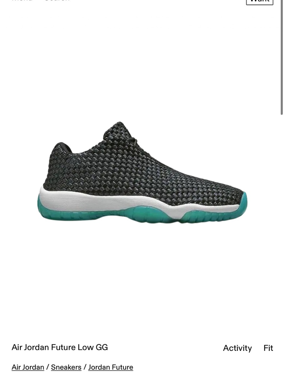 Nike Air Jordan Future Retro Teal Low GG Black Woven Slip-On Sneakers Green Sole